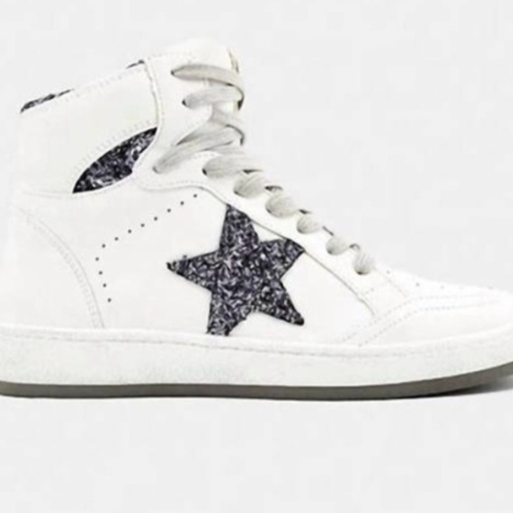 ShuShop White Sneakers with Black Glittery Star